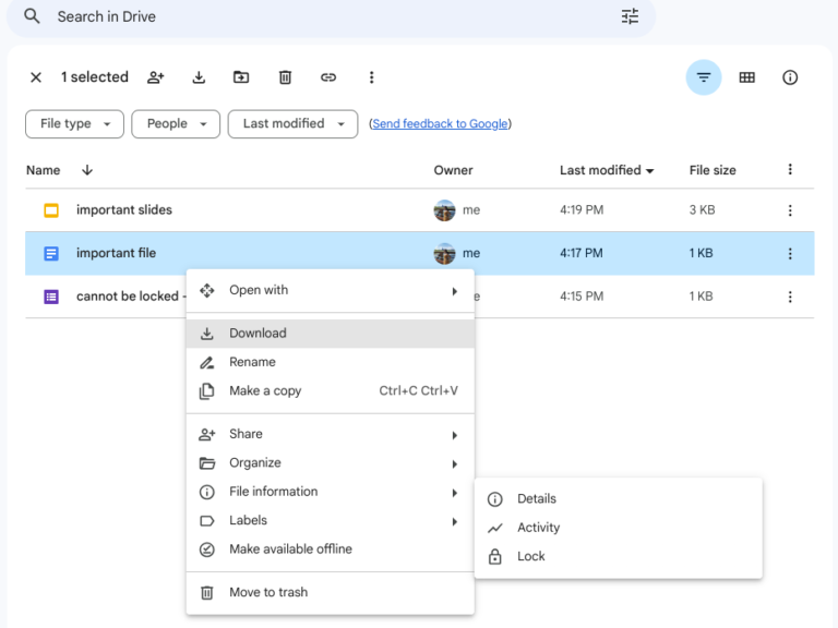 Lock files more easily in Google Drive